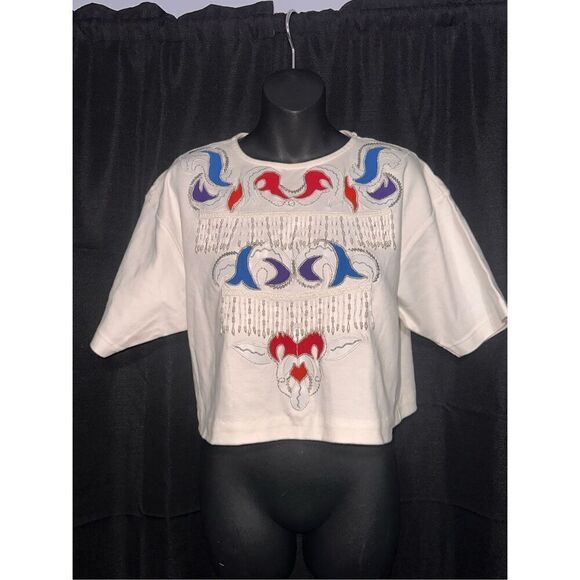 RARE FIND SHOWSTOPPER Vintage WOMEN Cedars size Medium 90s white Beaded Embellis - Picture 1 of 9